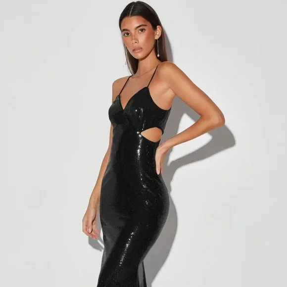 Lulus | Dresses | Glamorous Affair Black Sequin Cutout Maxi Dress New With  Tags Never Worn | Poshmark